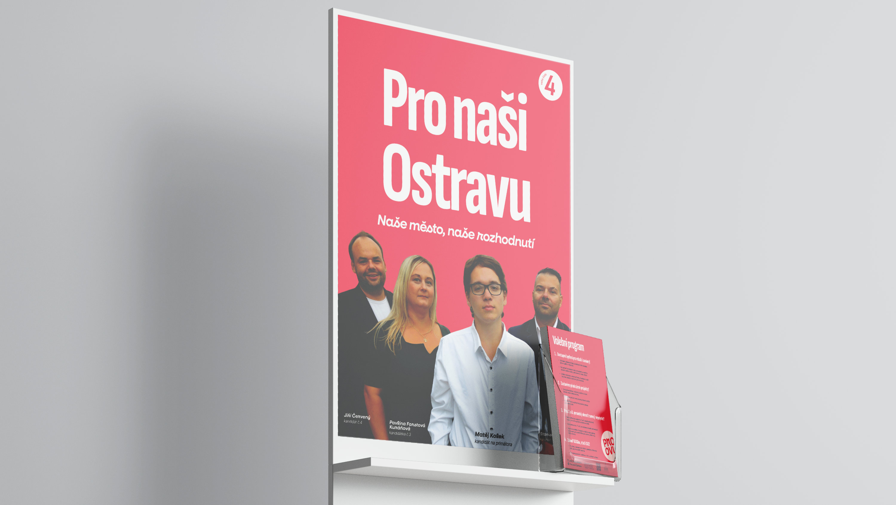 Tým kandidátky Pro naši Ostravu — Matěj Kolek, Pavlína Forstová Kuráňová, Stanislav Cuber a Jiří Červený